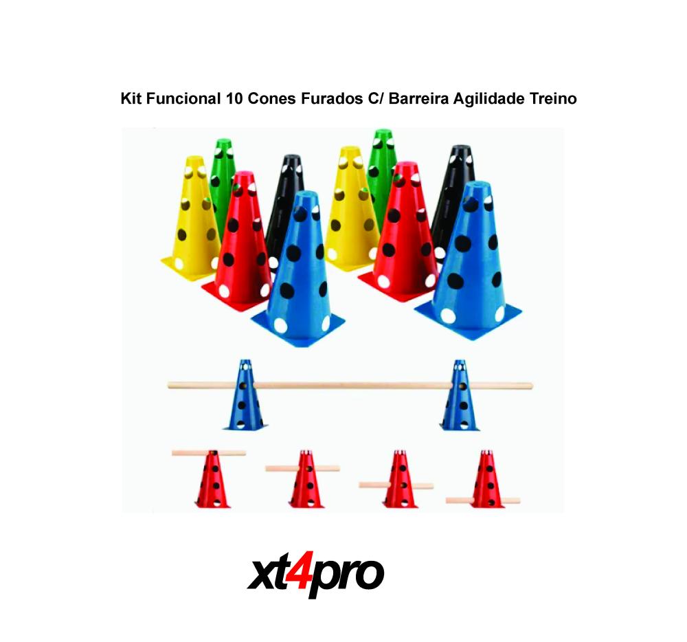 Kit Funcional 10 Cones Furados C/ Barreira Agilidade Treino